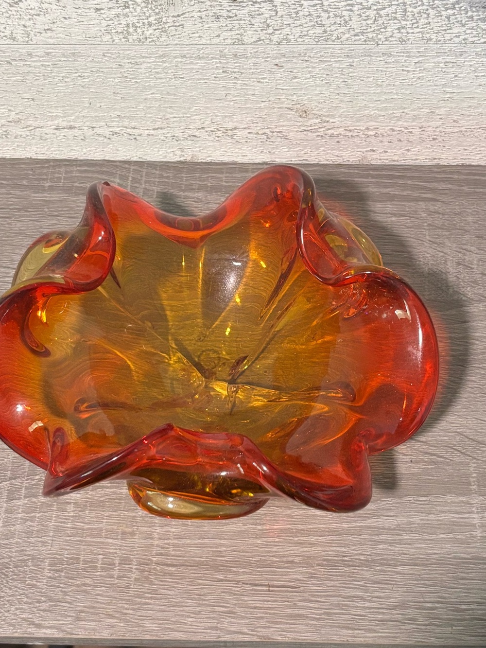 Hand-Blown Orange Glass Decorative Bowl - Home Art